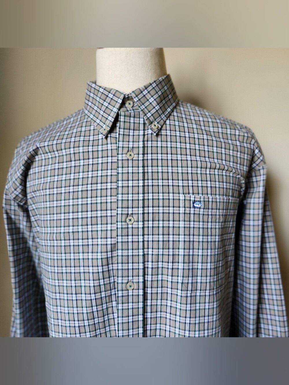 Southern Tide Plaid Long Sleeve Button Down Shirt Tan Green Blue Mens XL